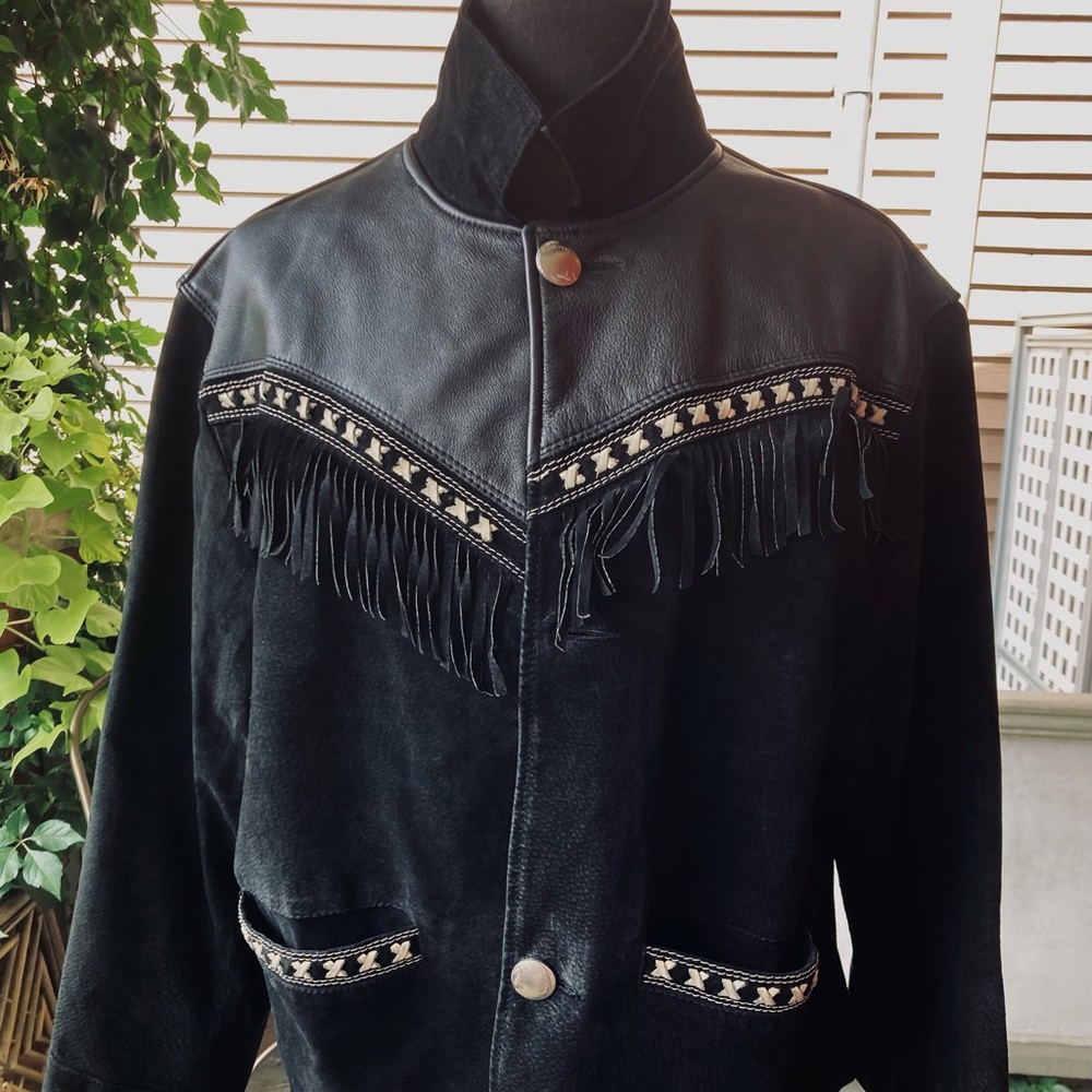 Black Leather Fringe Jacket